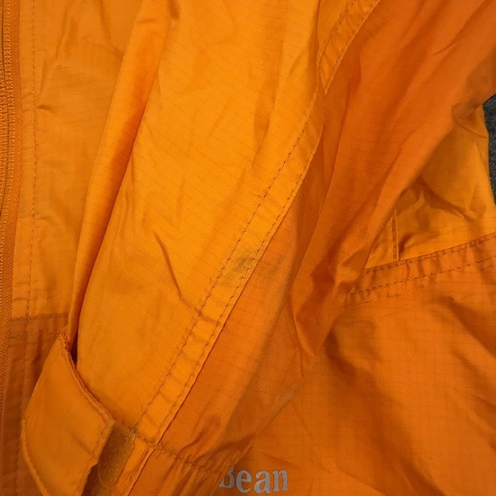 LL Bean Windbreaker Jacket Kids M 5/6 Orange Nylon Reflective Hooded Gorpcore